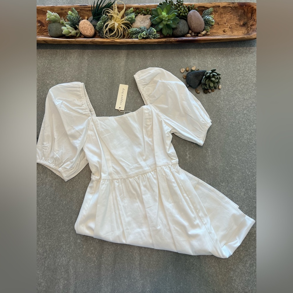 Copper Key Puff Sleeve Baby Doll Dress